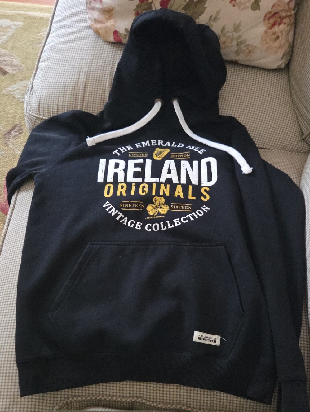 Black Pullover Hoodie with Yellow Accent